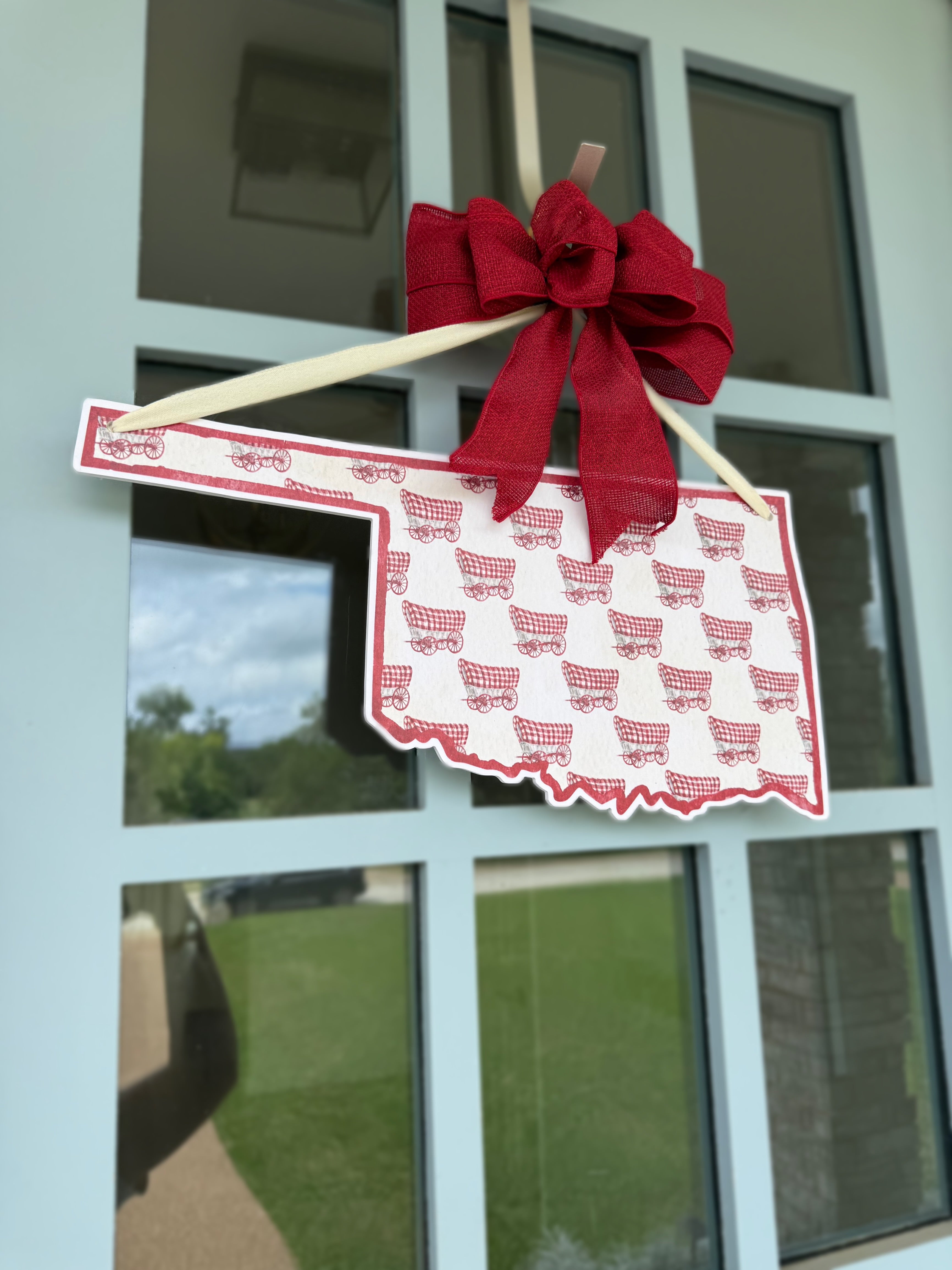 Crimson & Cream Wagon Printed Door Hanger