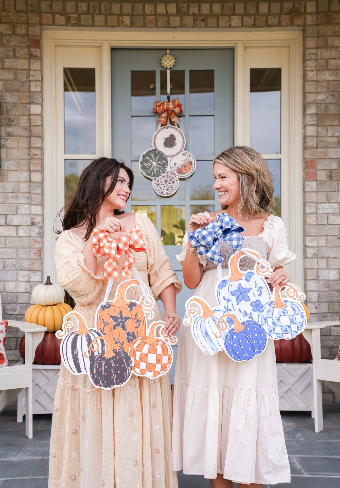 Blue Harvest Pumpkins Door Hanger