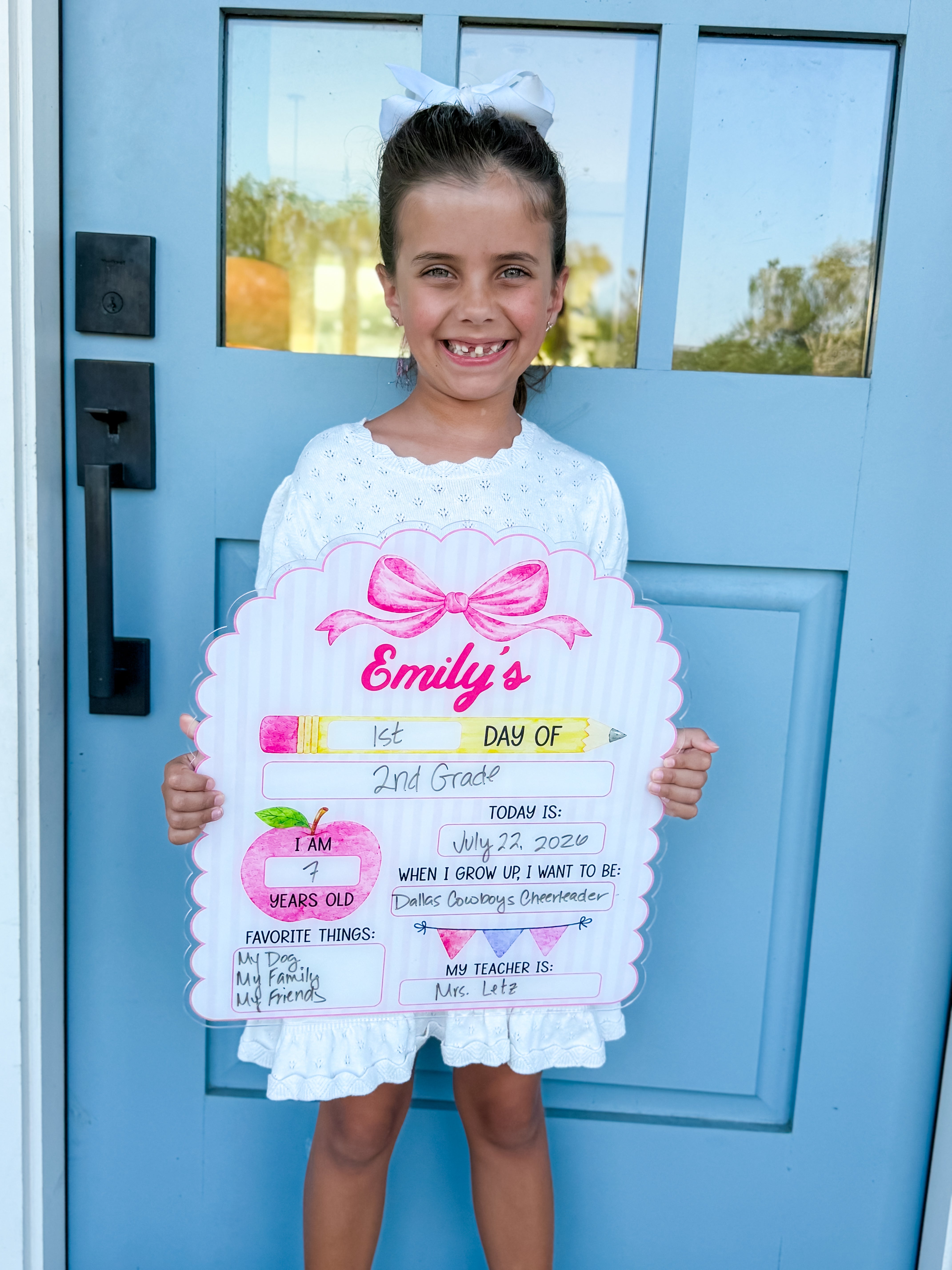 First Day Keepsake Sign- Pink Bow