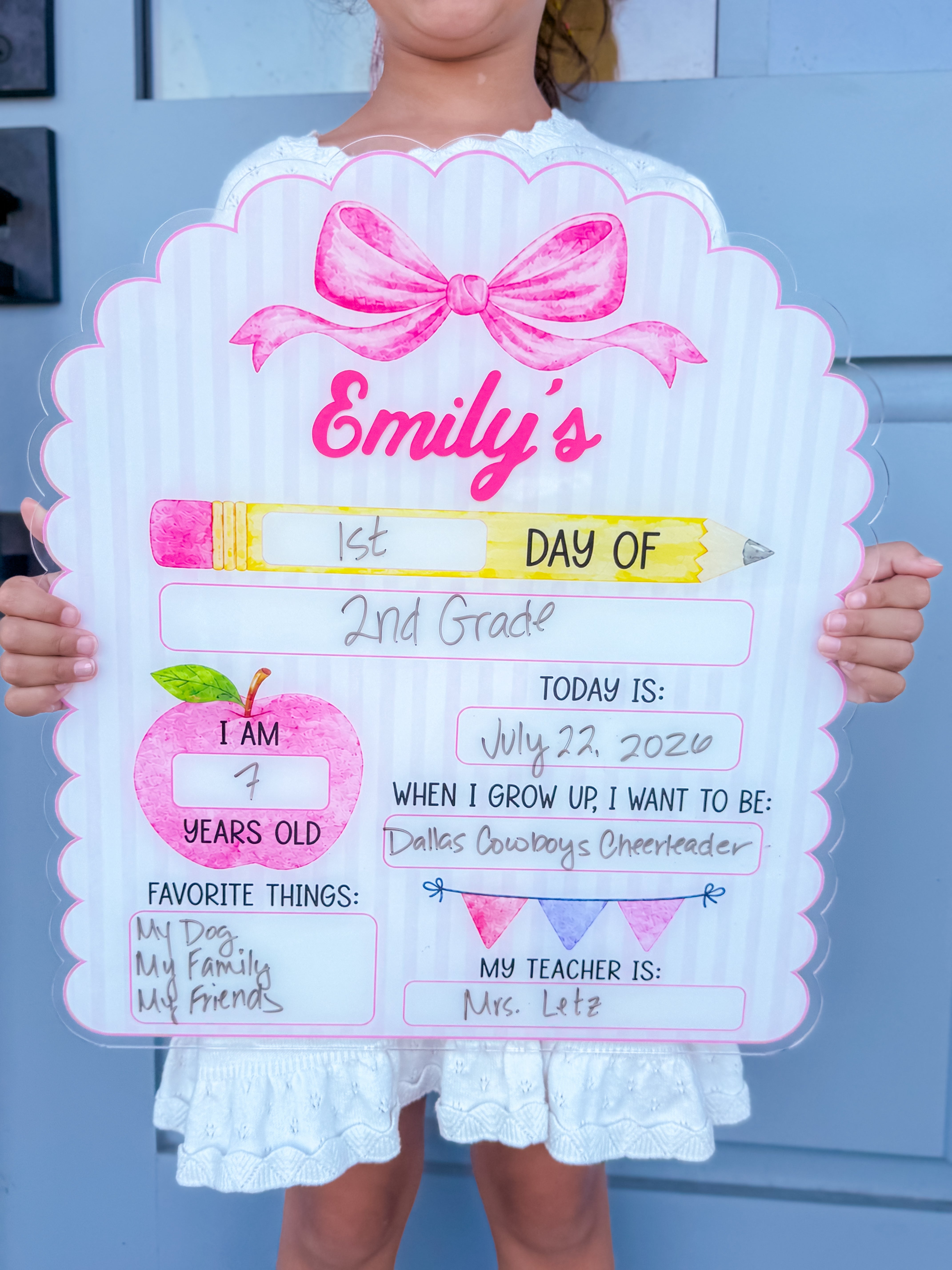 First Day Keepsake Sign- Pink Bow