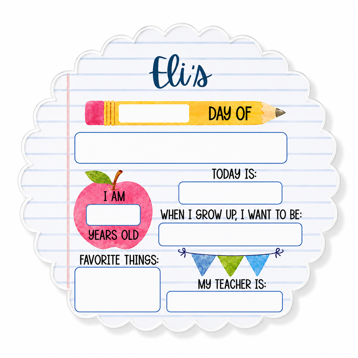 First Day Keepsake Sign- Scalloped Notebook
