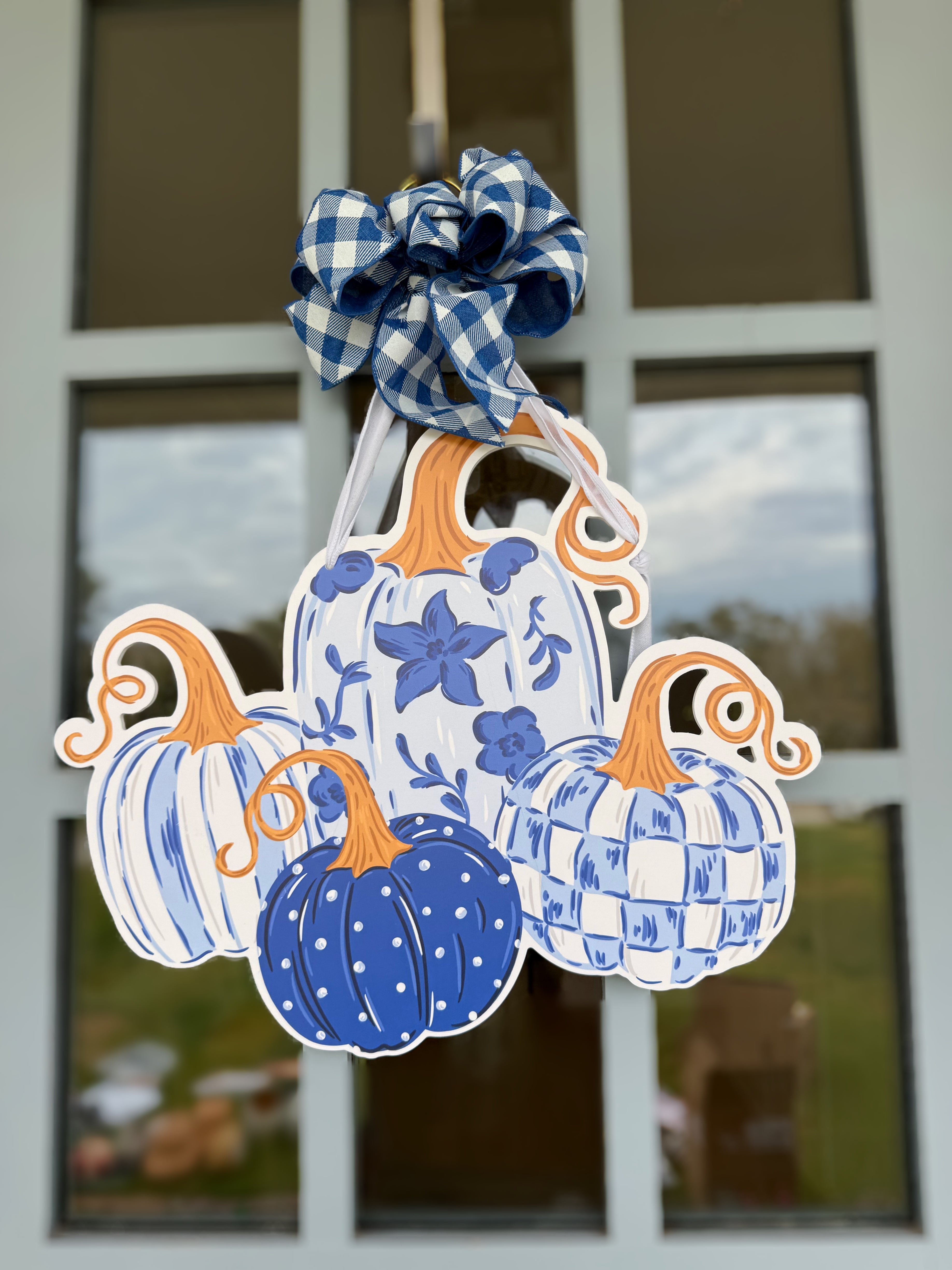Blue Harvest Pumpkins Door Hanger