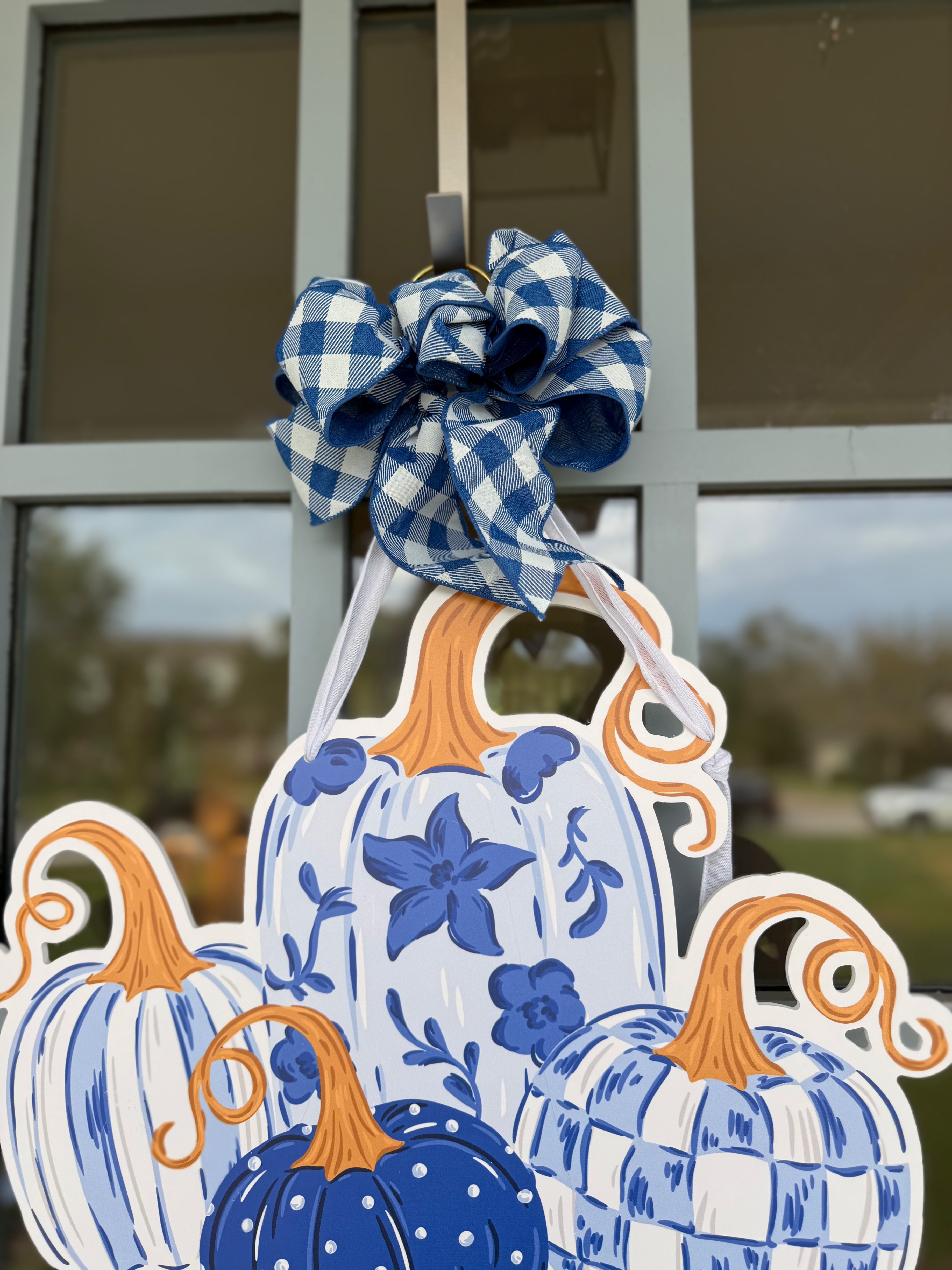 Blue Harvest Pumpkins Door Hanger