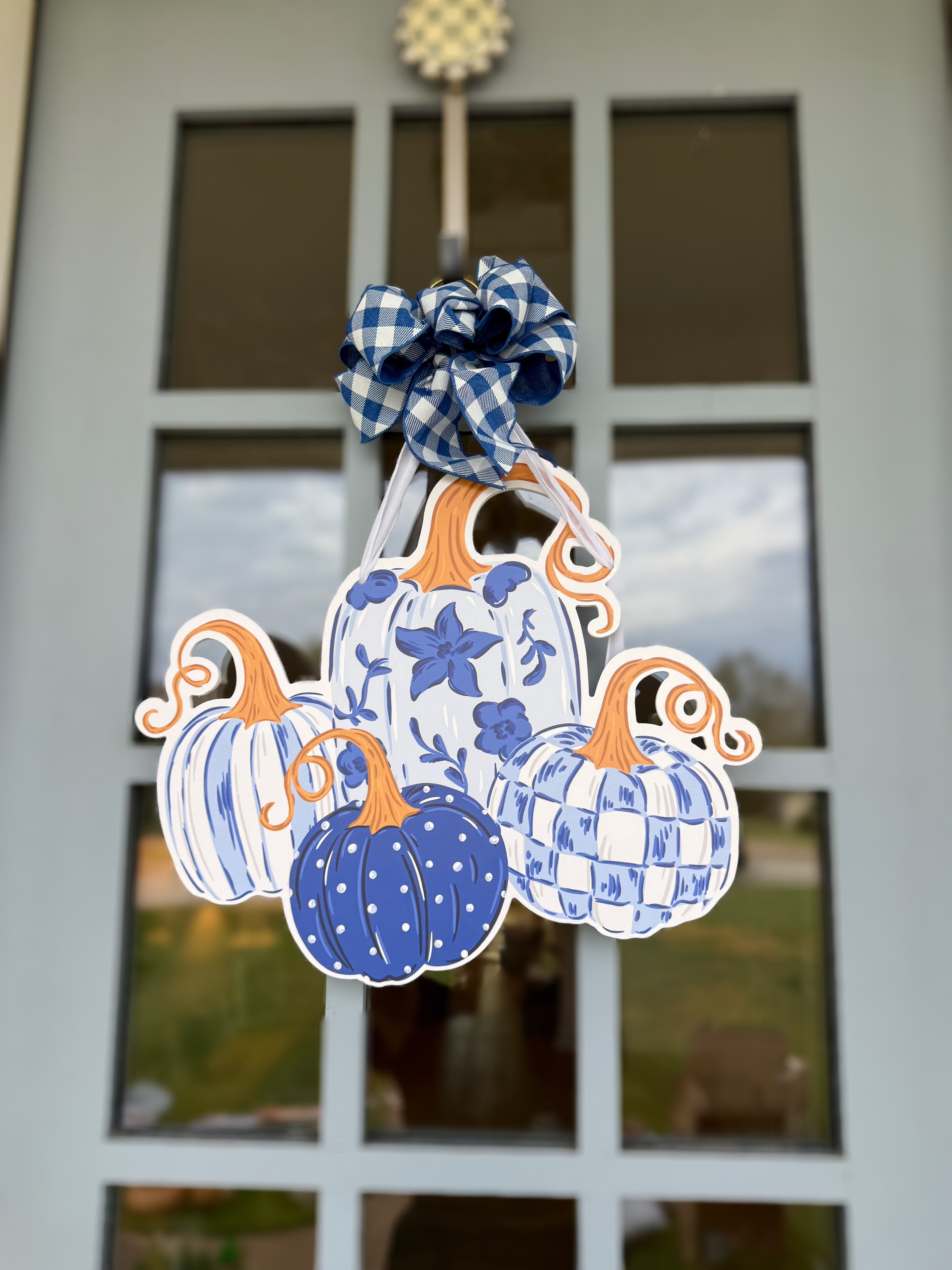 Blue Harvest Pumpkins Door Hanger