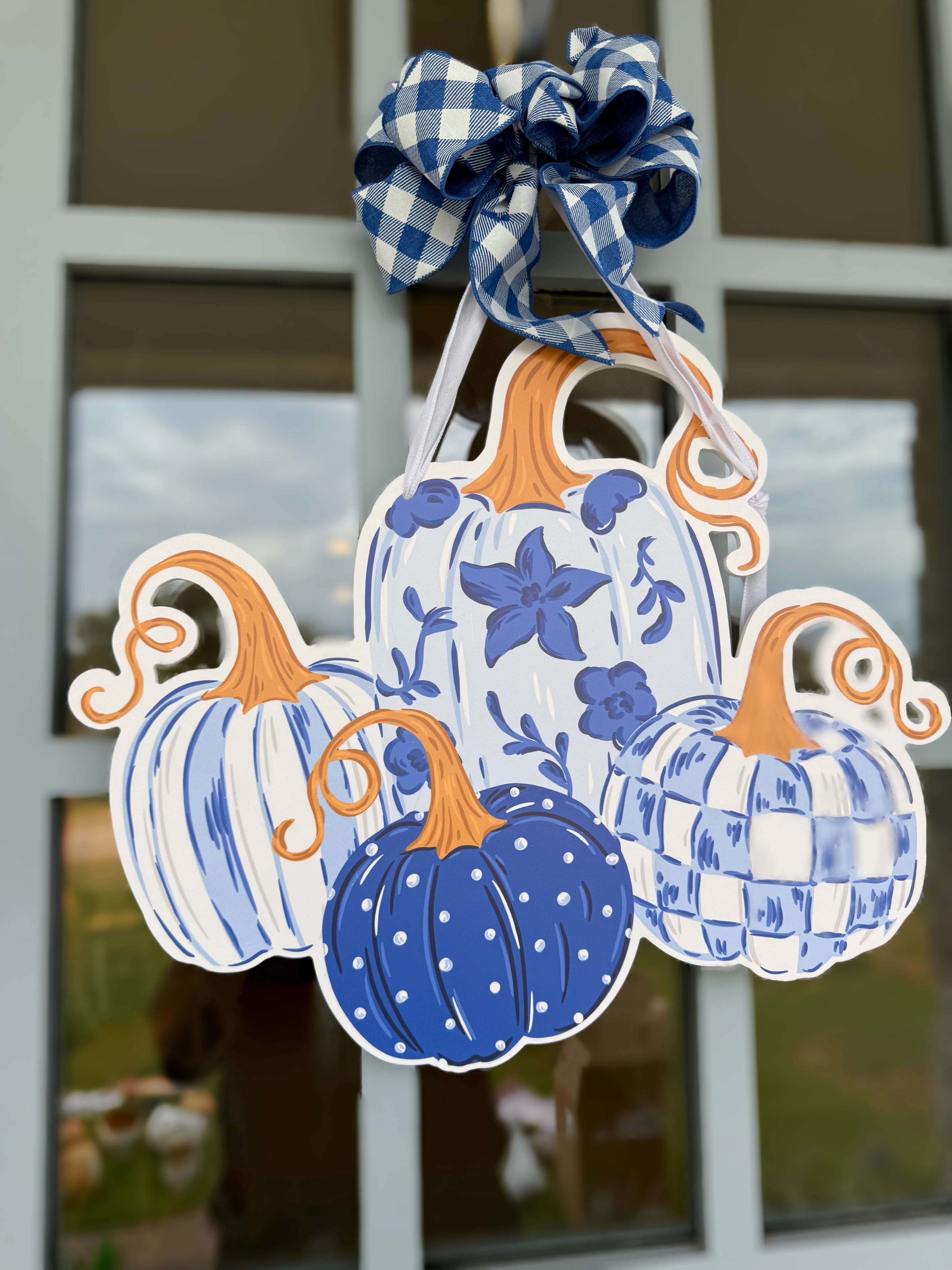 Blue Harvest Pumpkins Door Hanger