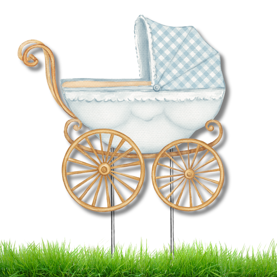 Blue Baby Carriage Garden Stake