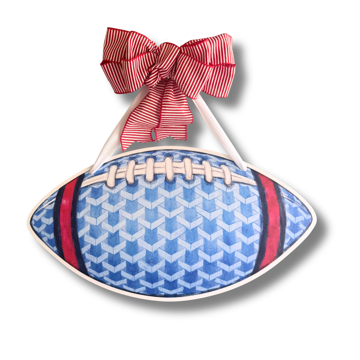 Light Blue & Red Geometric Football Door Hanger