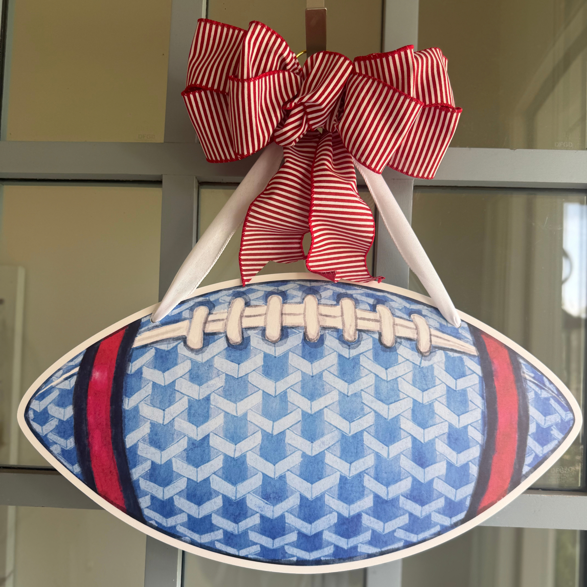 Light Blue & Red Geometric Football Door Hanger