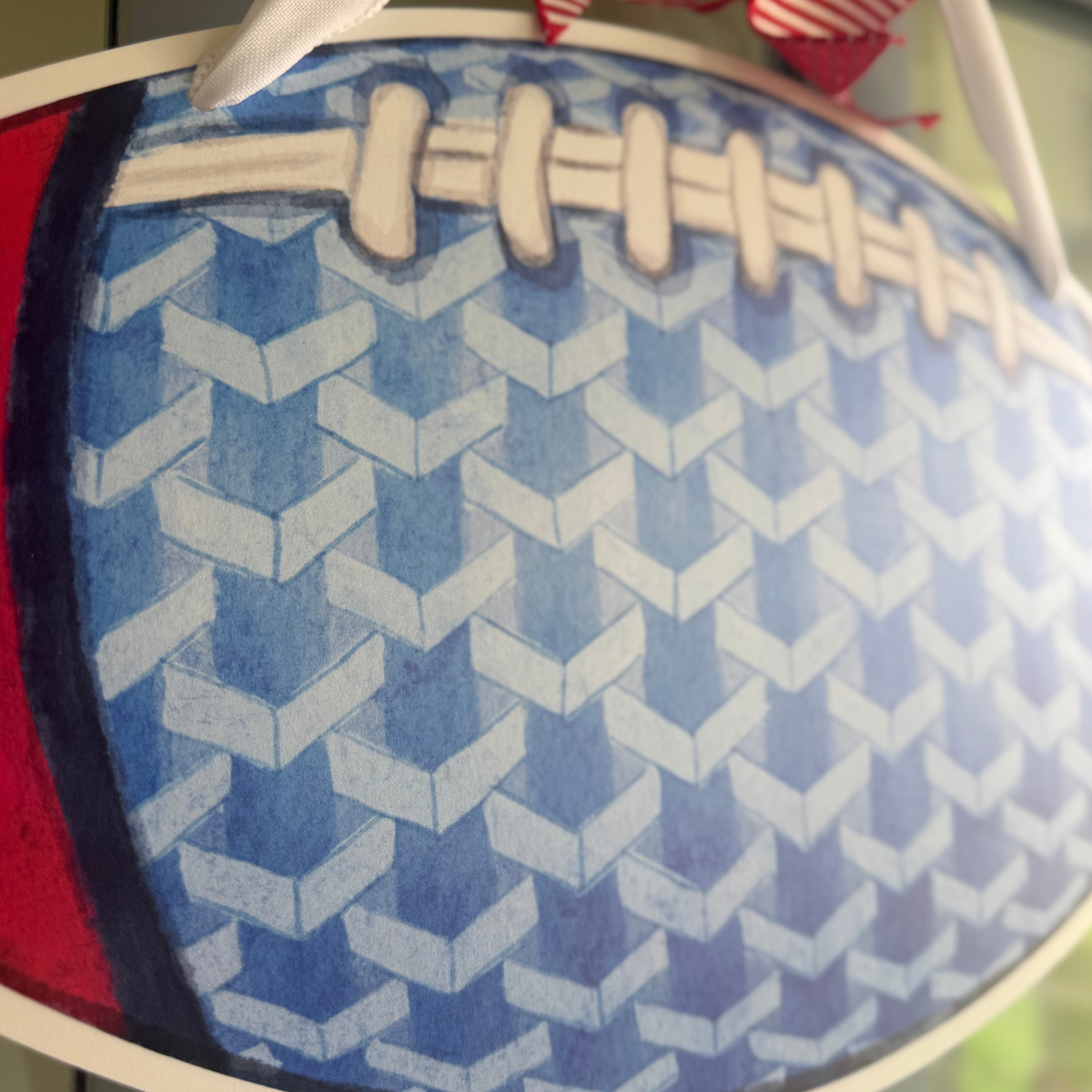Light Blue & Red Geometric Football Door Hanger