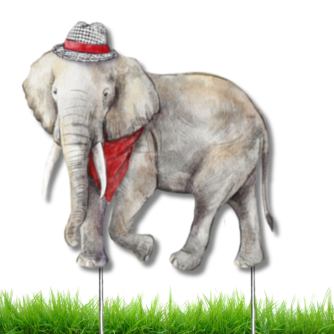 Crimson & White Elephant Garden Stake