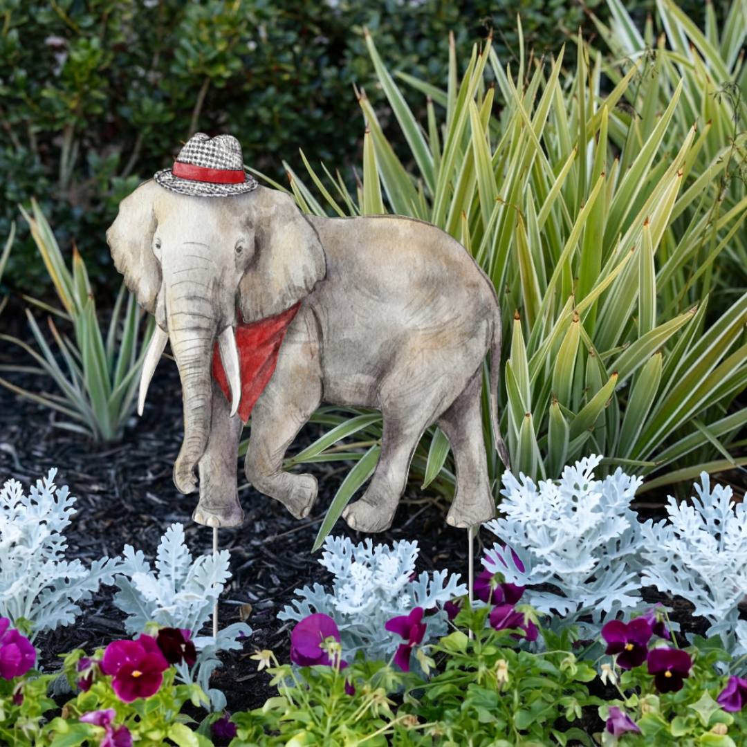 Crimson & White Elephant Garden Stake