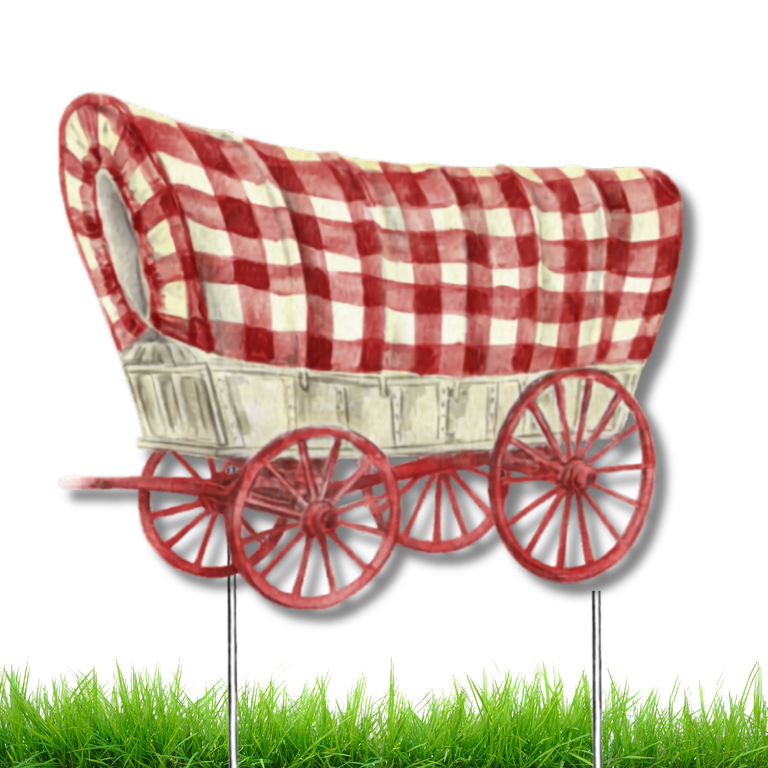 Crimson & Cream Wagon Garden Stake