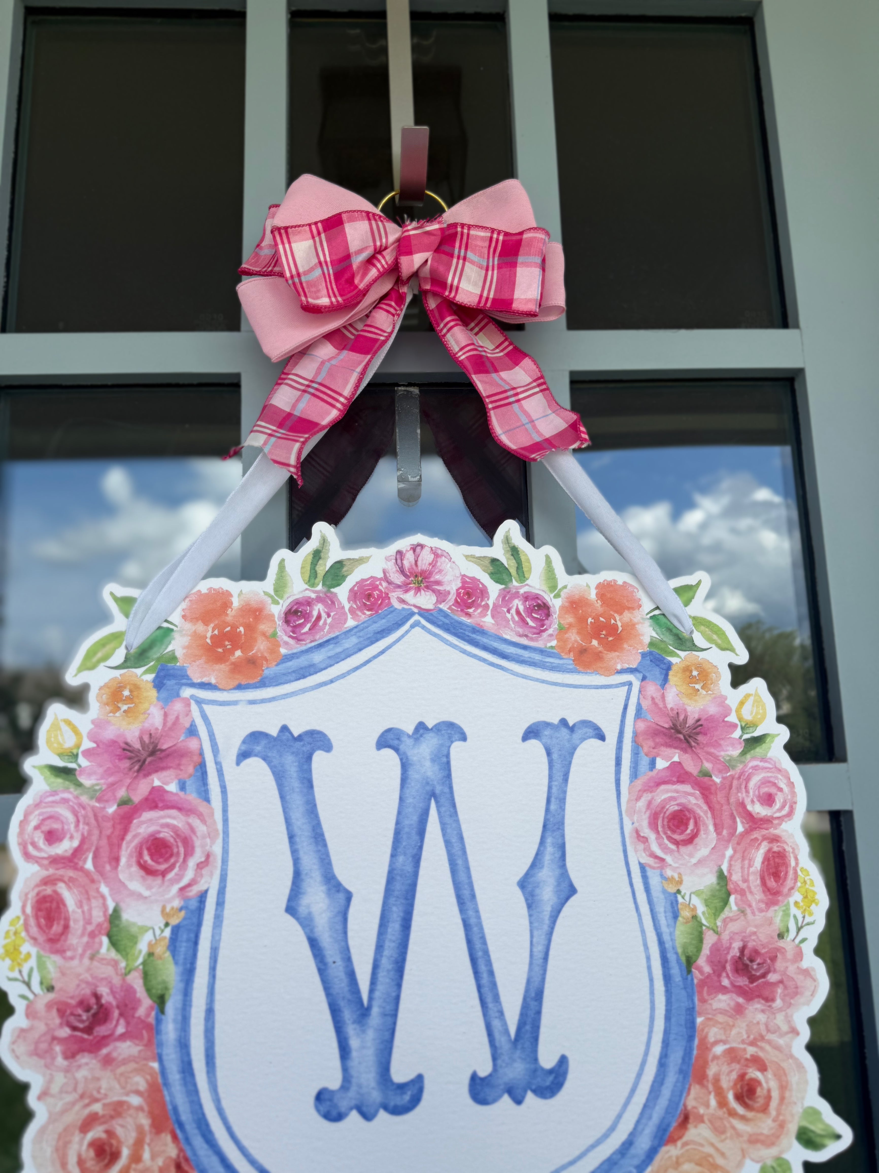 Floral Monogram Crest Door Hanger