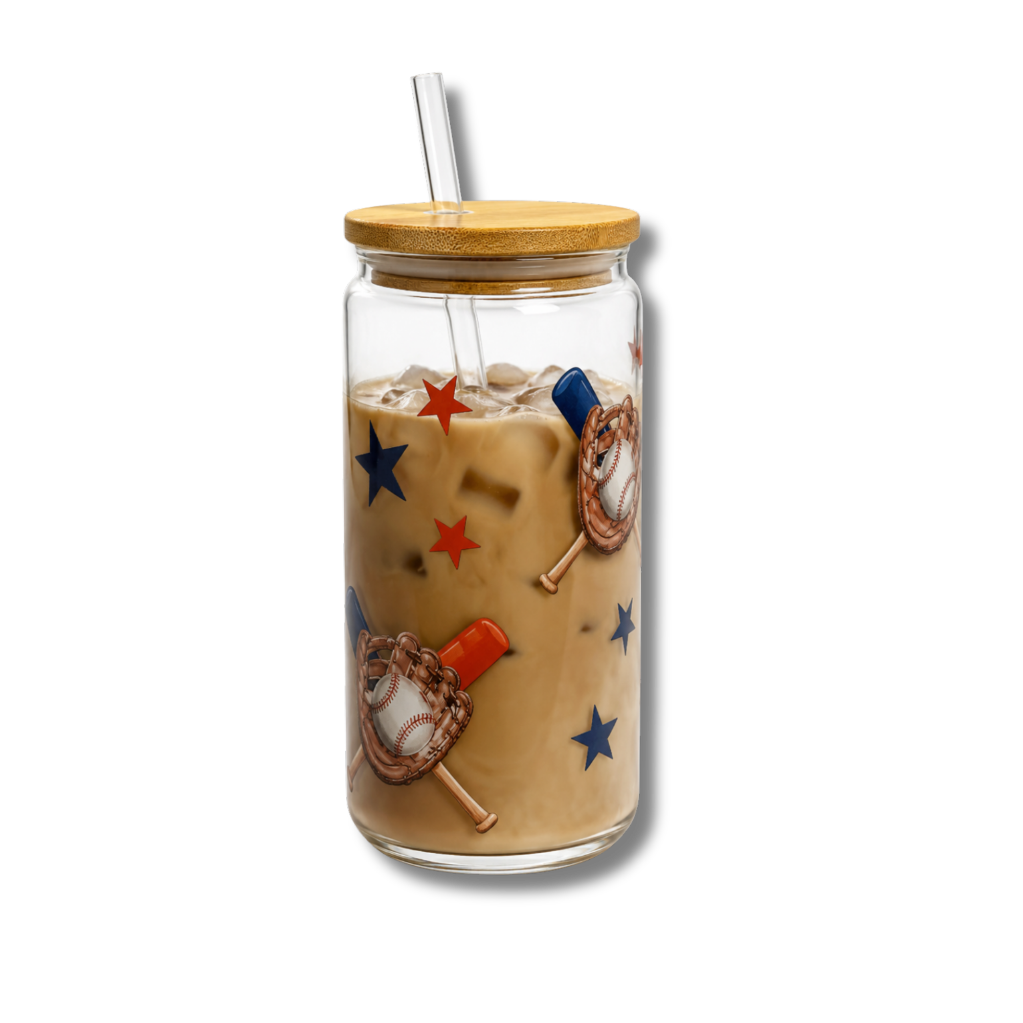 Orange and Blue Baseball Iced Coffee Glass (Sale)
