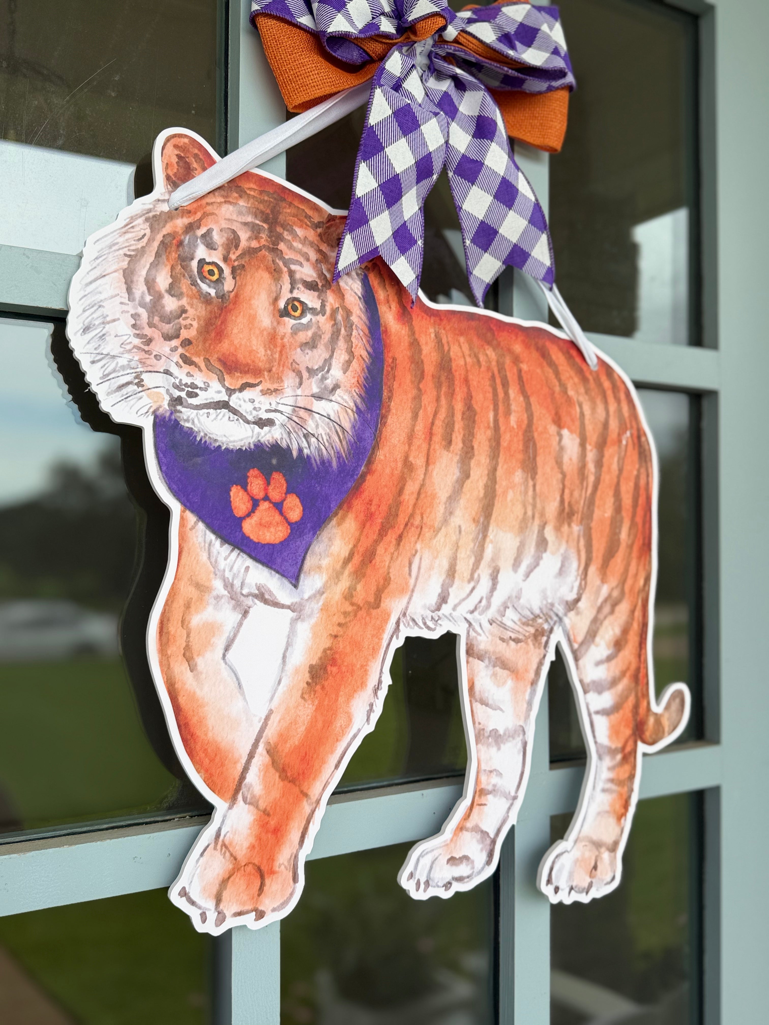 Palmetto Purple & Orange Tiger Door Hanger