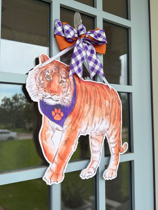 PRE ORDER (Ships 8/31) Palmetto Purple & Orange Tiger Door Hanger