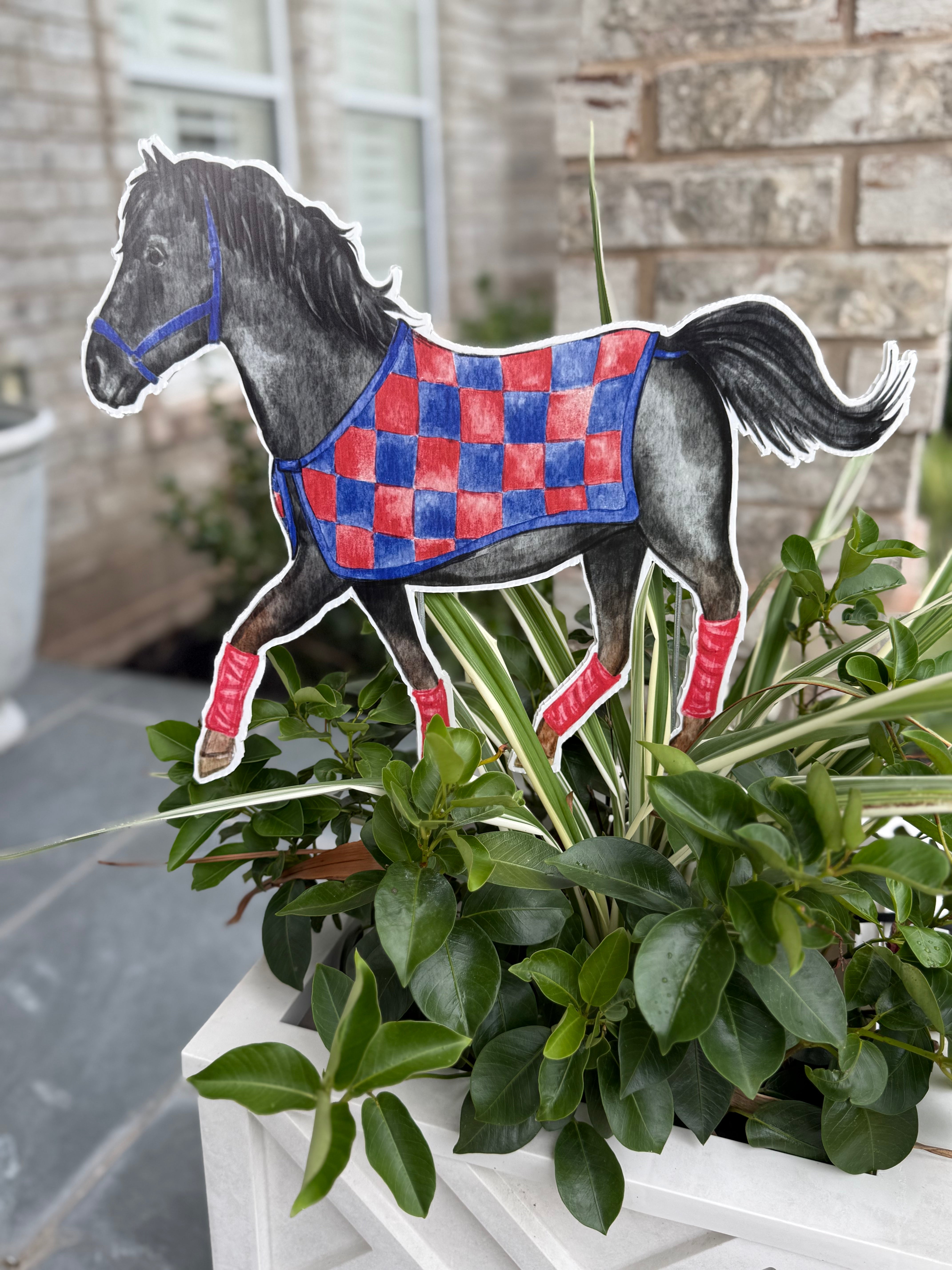 Red & Blue Mustang Garden Stake