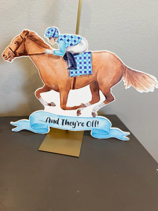 “And they’re off” Blue Garden Stake (Warehouse Sale)