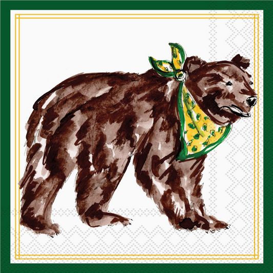 PRE ORDER (Ships 8/31) Green & Gold Bear Cocktail Napkins