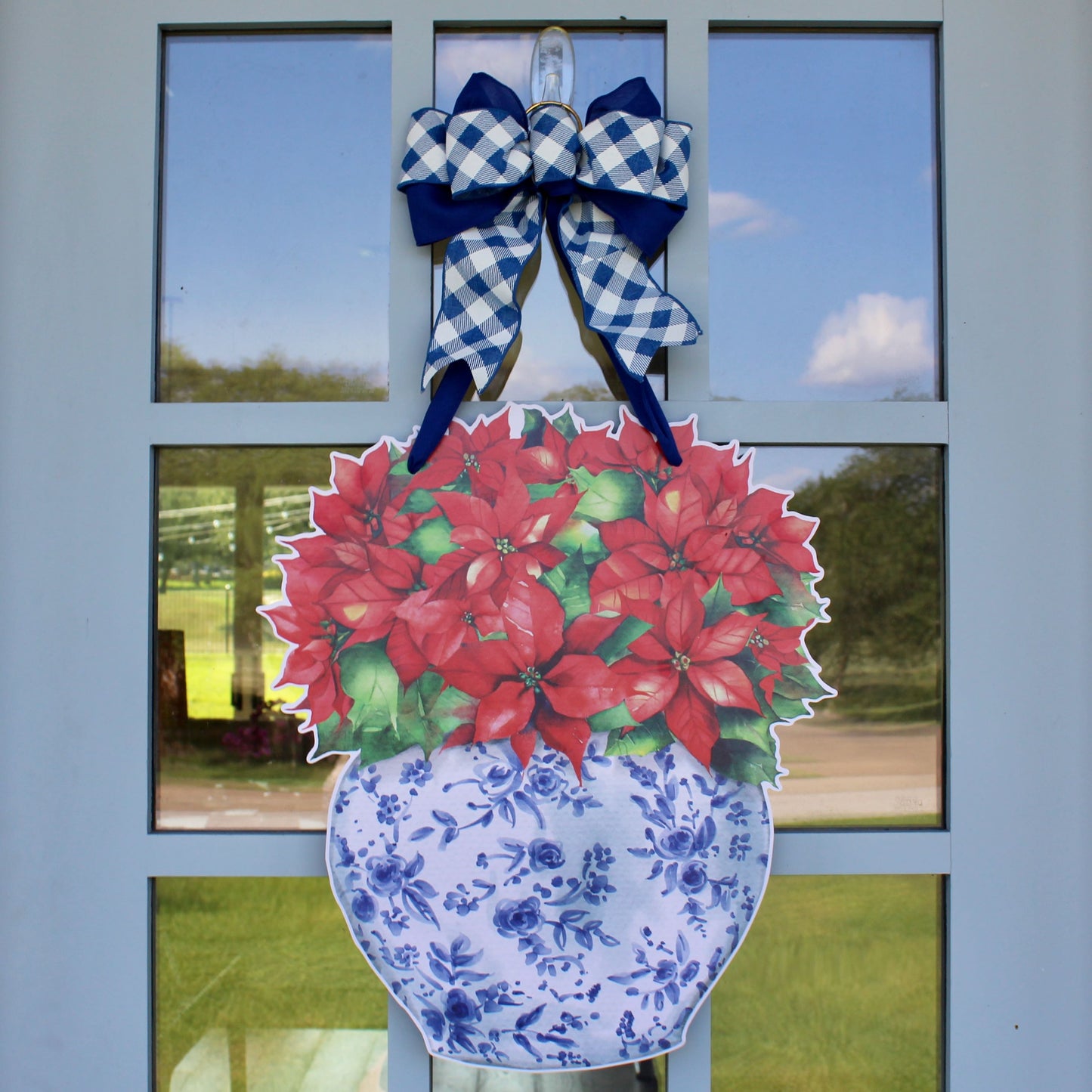 Classic Poinsettias in Ginger Jar- Door Hanger