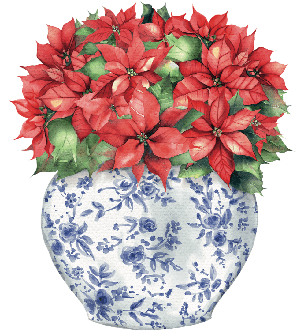 Classic Poinsettias in Ginger Jar- Door Hanger