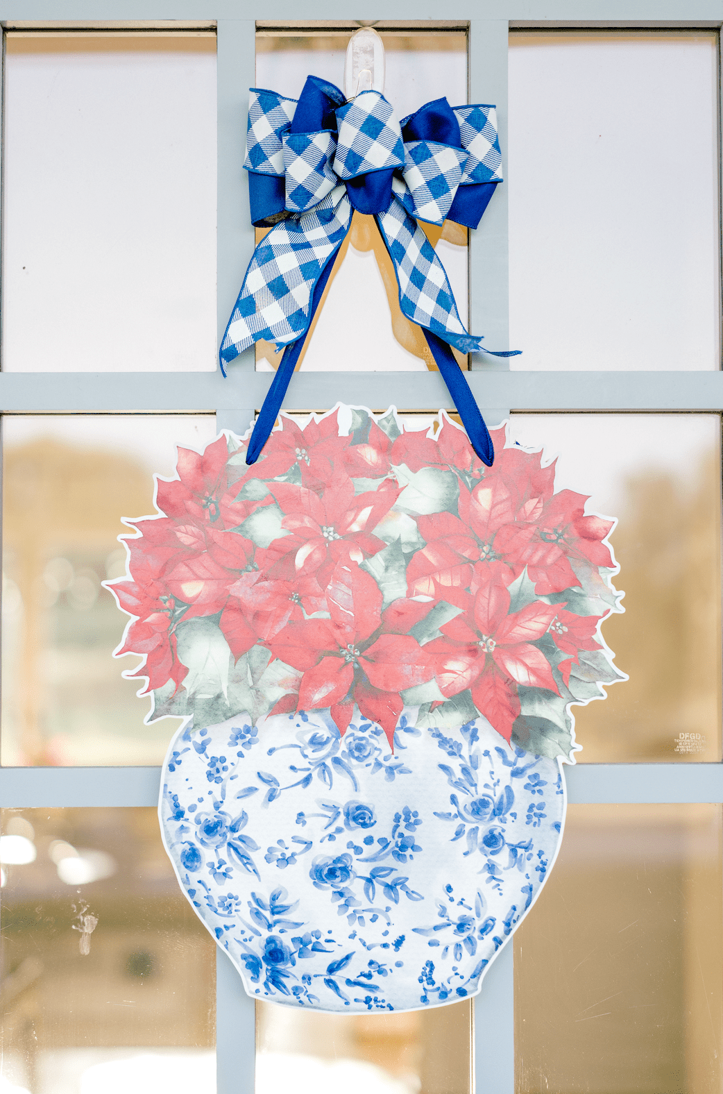 Classic Poinsettias in Ginger Jar- Door Hanger
