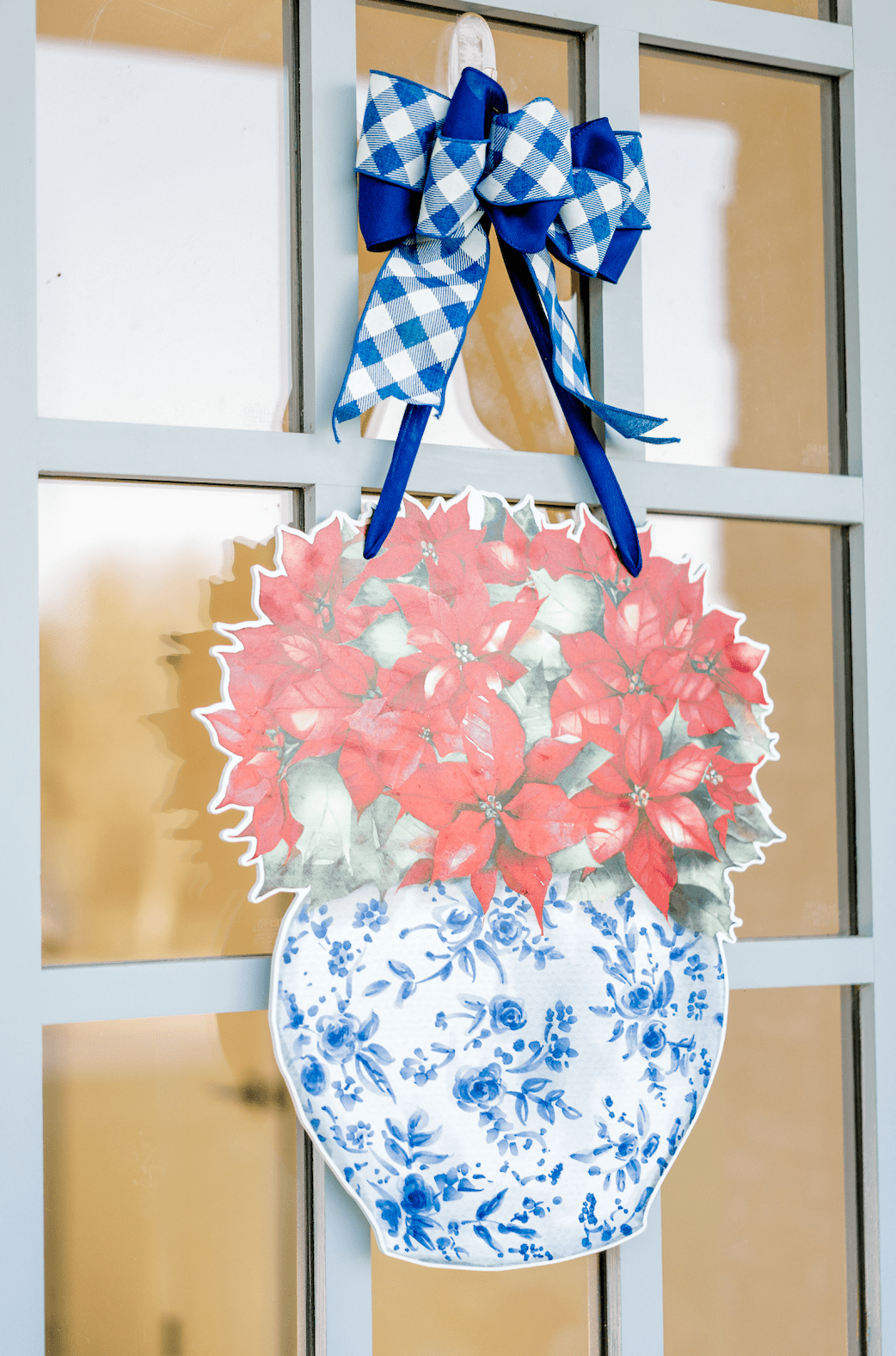 Classic Poinsettias in Ginger Jar- Door Hanger