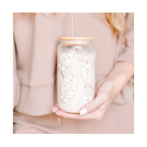 Iced Coffee Glass- Floral Football (Sale)