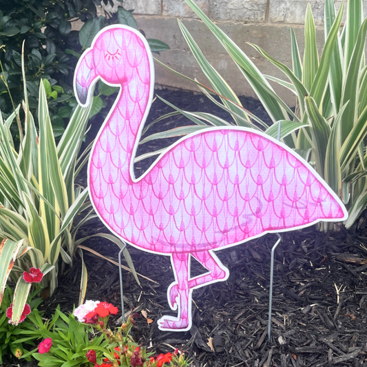 Pretty in Pink Flamingo- Garden Stake