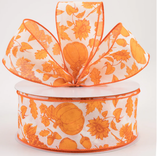 2.5" Wired Linen Fall Pumpkin Ribbon (50 Yards) (Warehouse Sale)