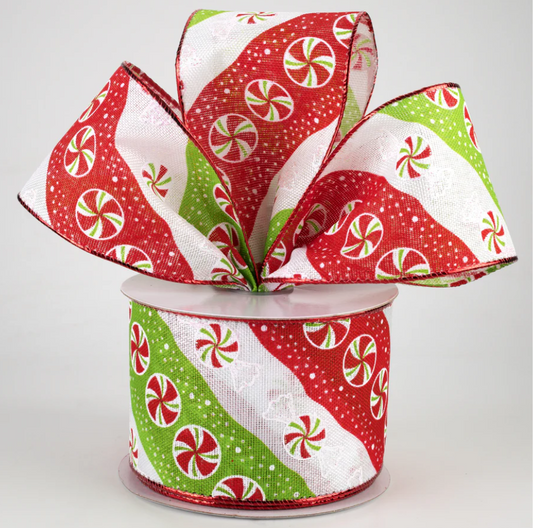 2.5" Wired Peppermint Stripes Ribbon (10 Yards) (Warehouse Sale)