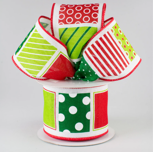 2.5" Wired Patterned Blocks Ribbon (10 Yards) (Warehouse Sale)