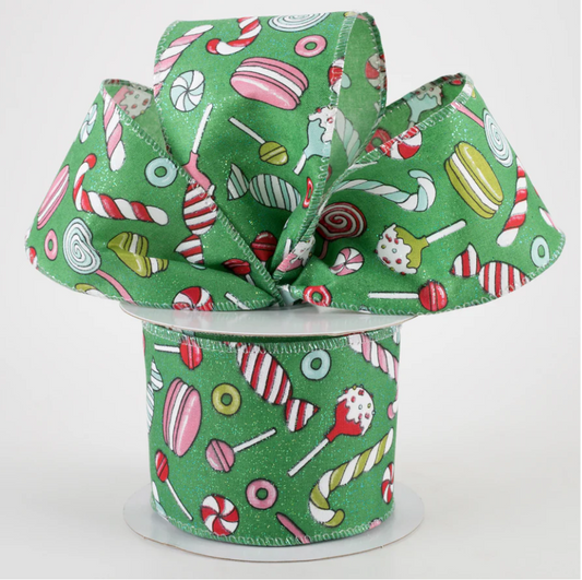 2.5" Wired Christmas Treats Ribbon (10 Yards) (Warehouse Sale)