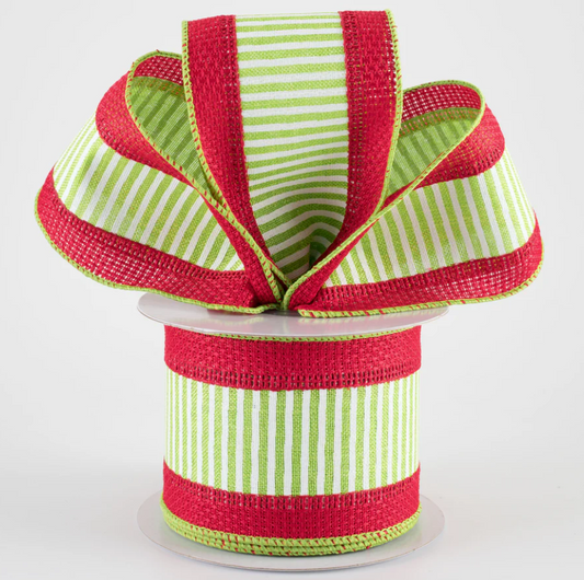 2.5" Wired Pinstripes on Faux Burlap Ribbon (10 Yards) (Warehouse Sale)