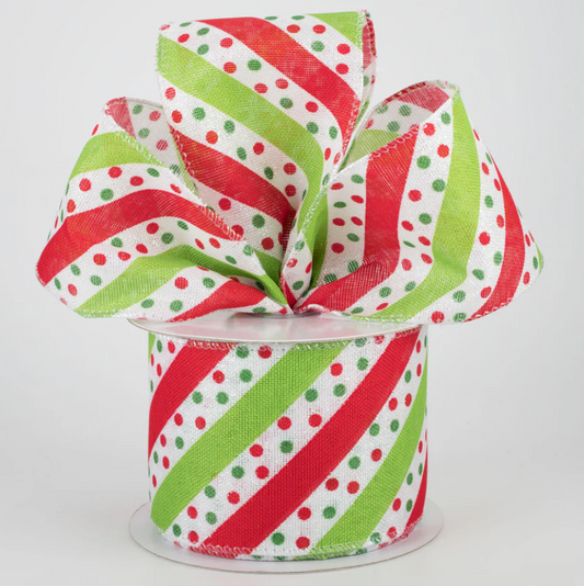 2.5" Wired Dotty Striped Ribbon (10 Yards) (Warehouse Sale)