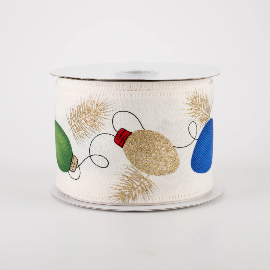 2.5" Ivory Linen Christmas Lights Ribbon (10 Yards)(Sale)