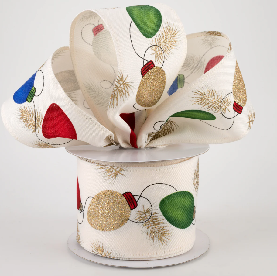 2.5" Ivory Linen Christmas Lights Ribbon (10 Yards)(Sale)