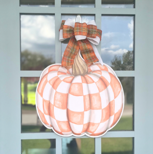 Checkered Pumpkin (Orange)- Door Hanger