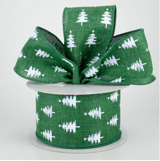 2.5" Wired Christmas Trees Ribbon (10 Yards) (Warehouse Sale)