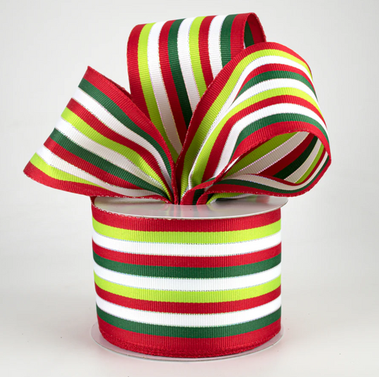 2.5" Wired Stripe Grosgrain Christmas Ribbon (10 Yards) (Warehouse Sale)