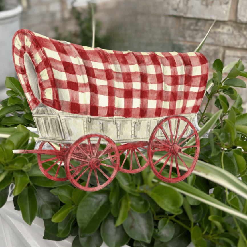 Crimson & Cream Wagon Garden Stake