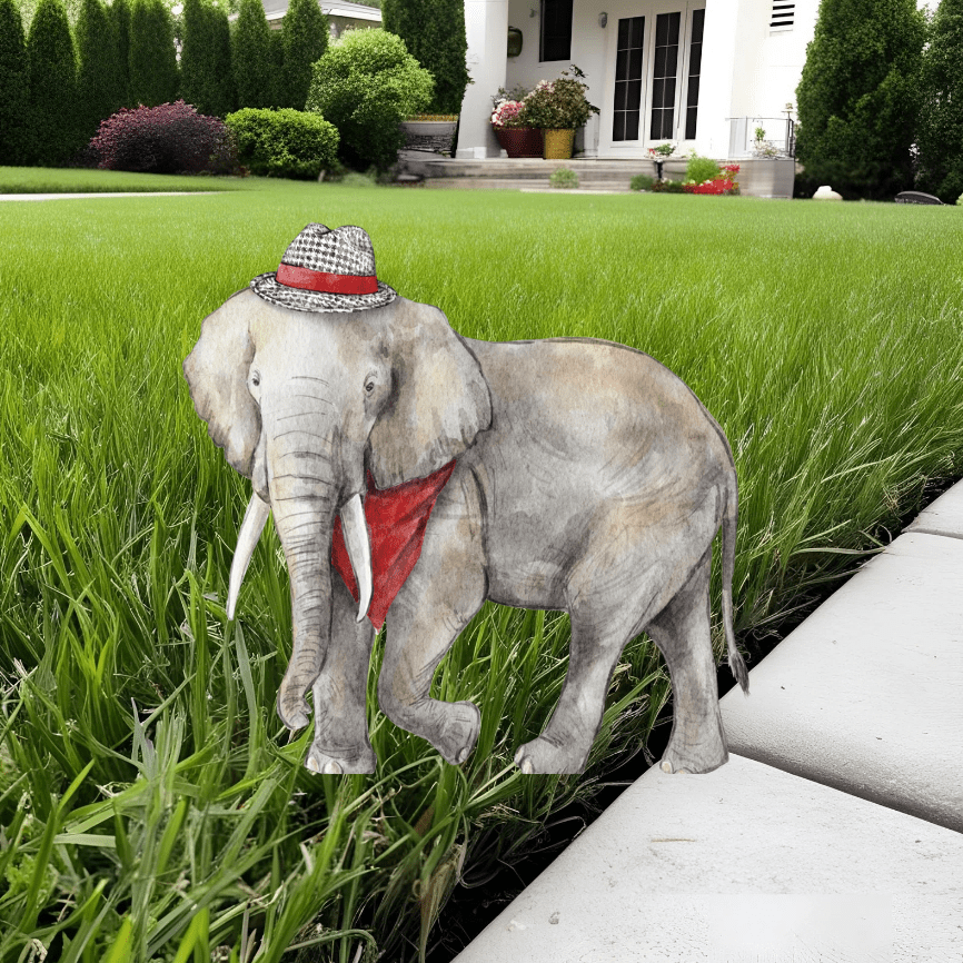 Crimson & White Elephant Garden Stake