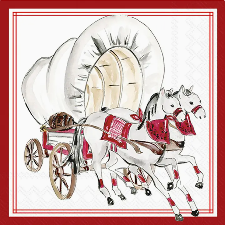 Crimson & Cream Wagon Cocktail Napkins