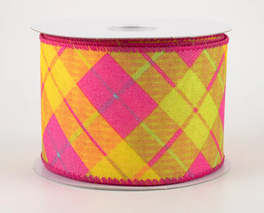 2.5" Sally Print Plaid Ribbon: Bright Spring (10 Yards) (Sale)
