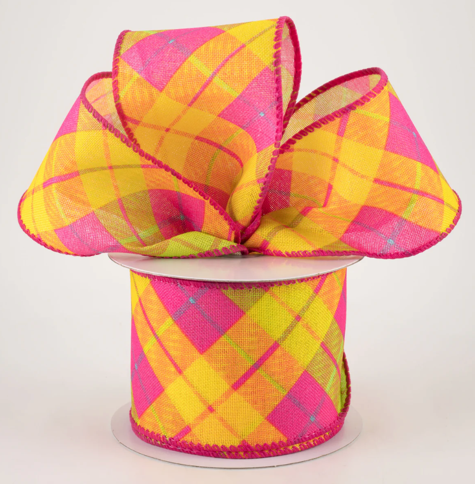 2.5" Sally Print Plaid Ribbon: Bright Spring (10 Yards) (Sale)