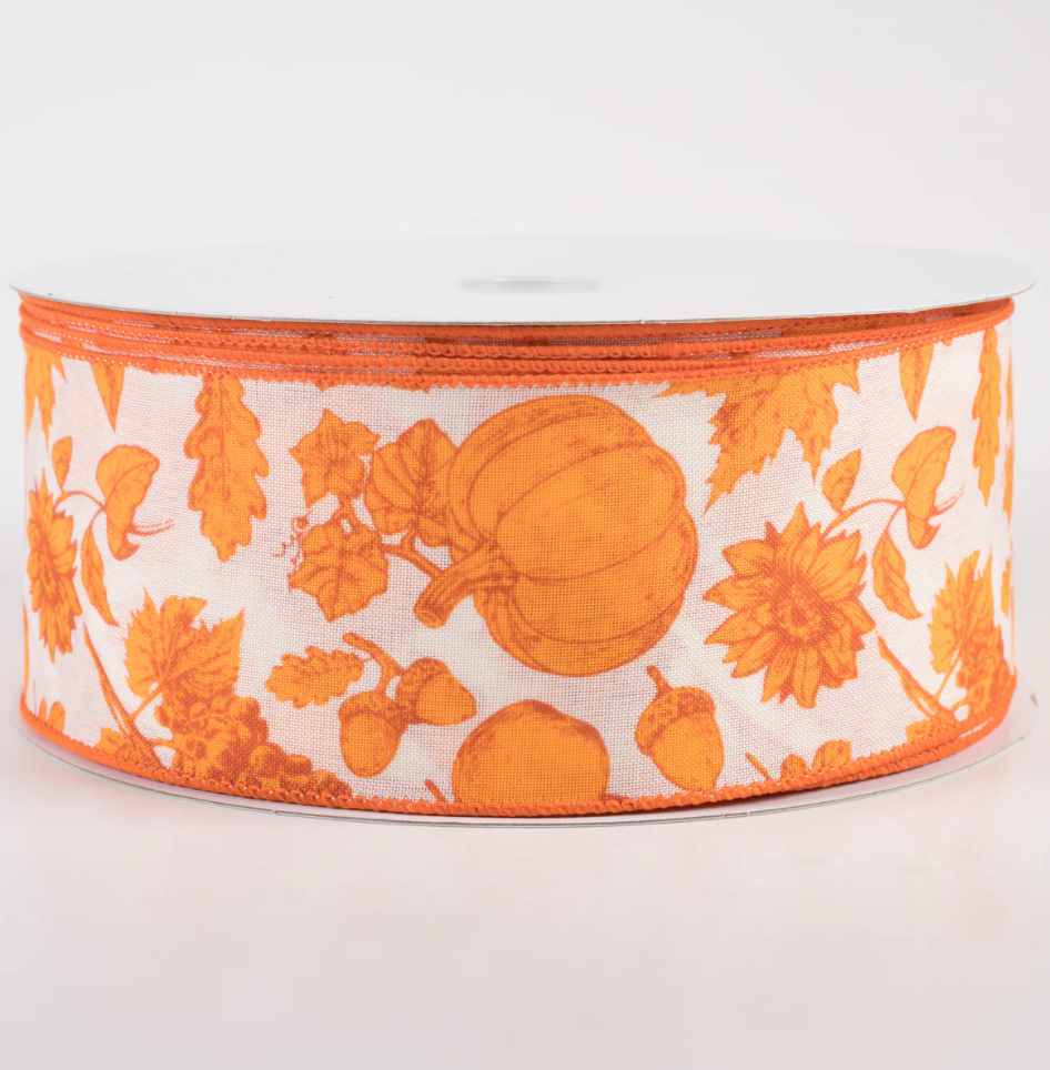 2.5" Linen Fall Toile Ribbon: Orange on Cream (50 Yards) (Sale)