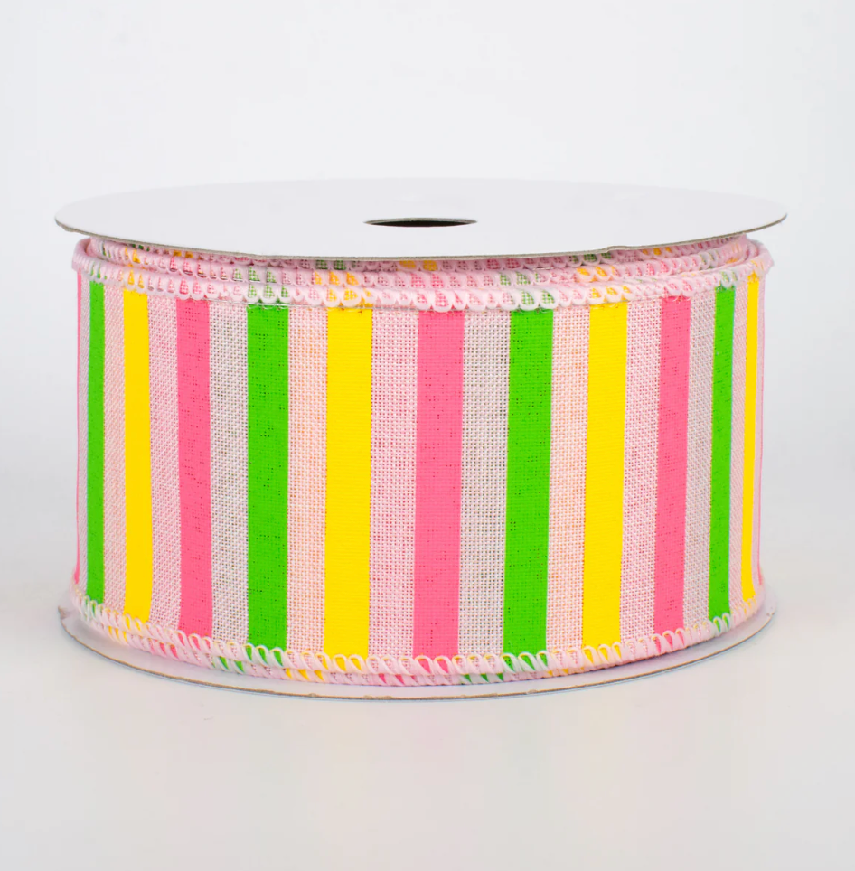 2.5" Summer Horizontal Stripe Ribbon: Pale Pink (10 Yards) (Sale)