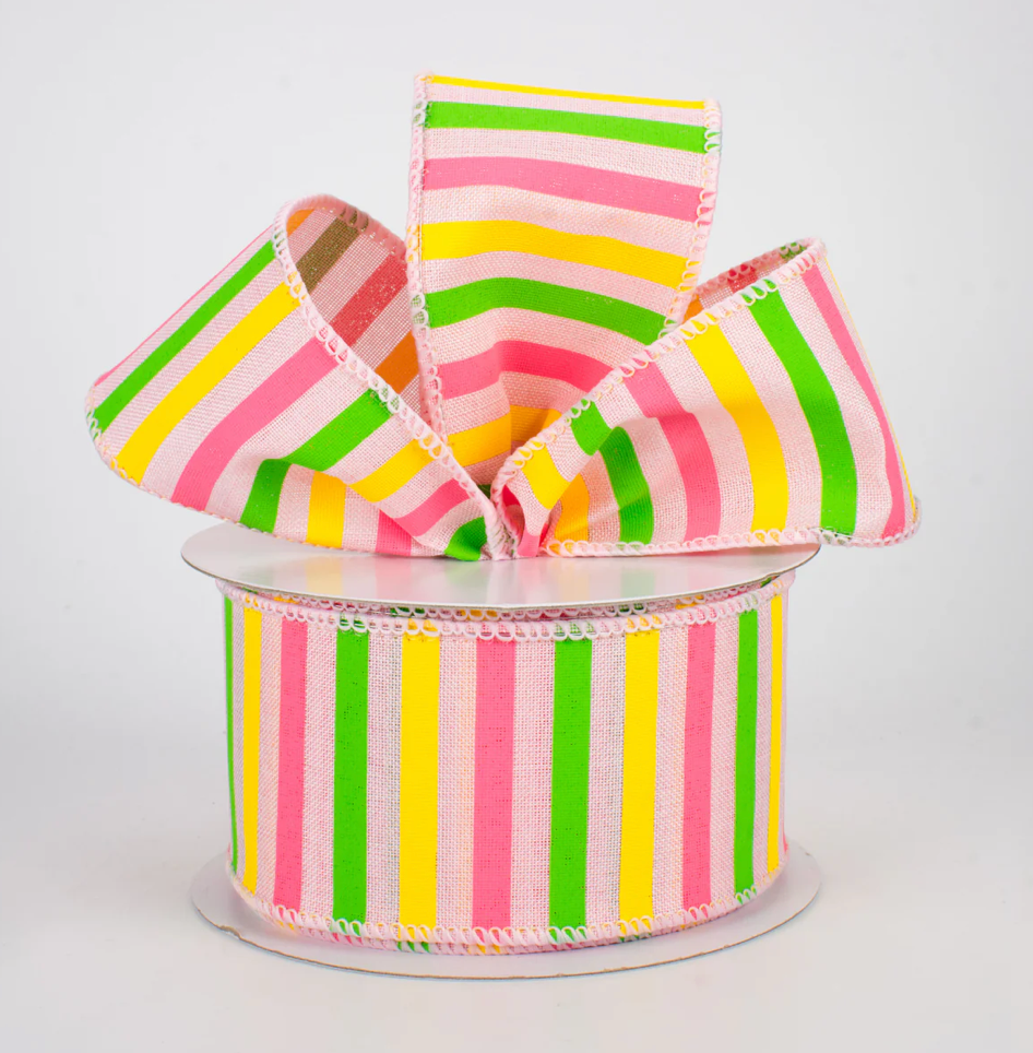 2.5" Summer Horizontal Stripe Ribbon: Pale Pink (10 Yards) (Sale)