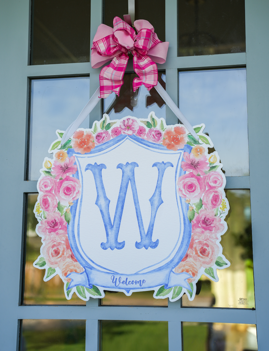 Floral Monogram Crest Door Hanger