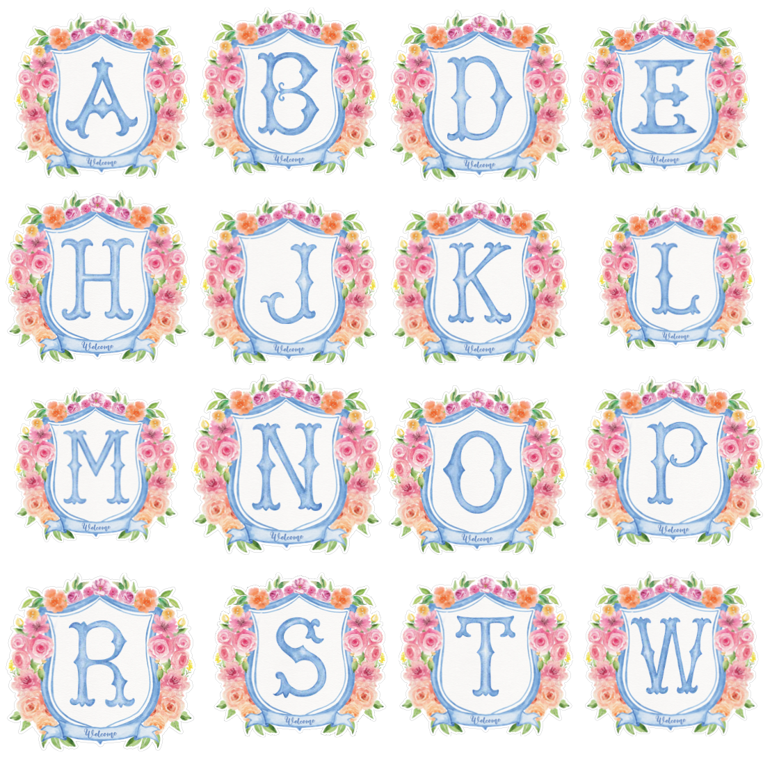 Floral Monogram Crest Door Hanger